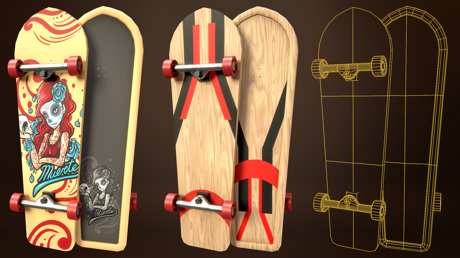 3D model Skateboard Stylized Pack 4 VR / AR / low-poly