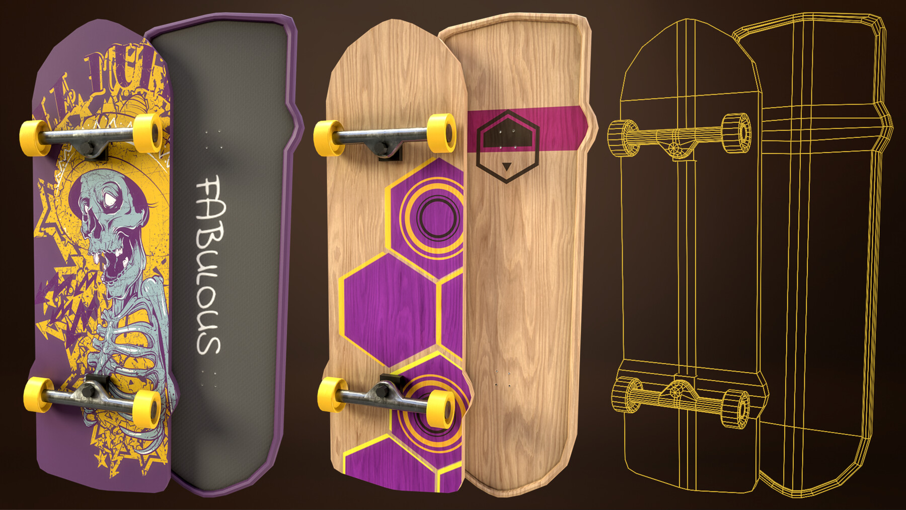 3D model Skateboard Stylized Pack 4 VR / AR / low-poly