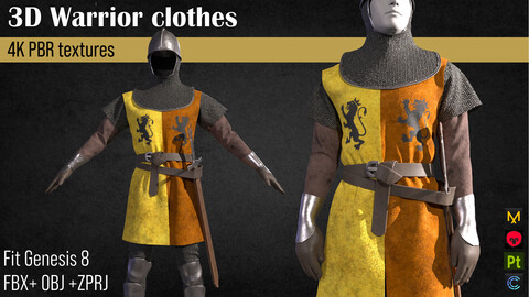 3D Clothes Medieval Soldier Armor Fbx+ Obj + Zprj