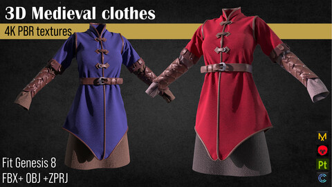 Medieval girl dress female clothes Fbx +Obj +Zprj