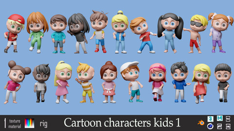 Cartoon characters kids Low-poly