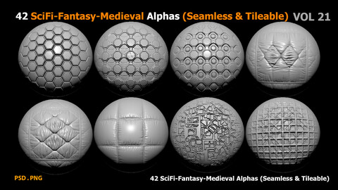 42 SciFi-Fantasy-Medieval Alphas (Seamless & Tileable)