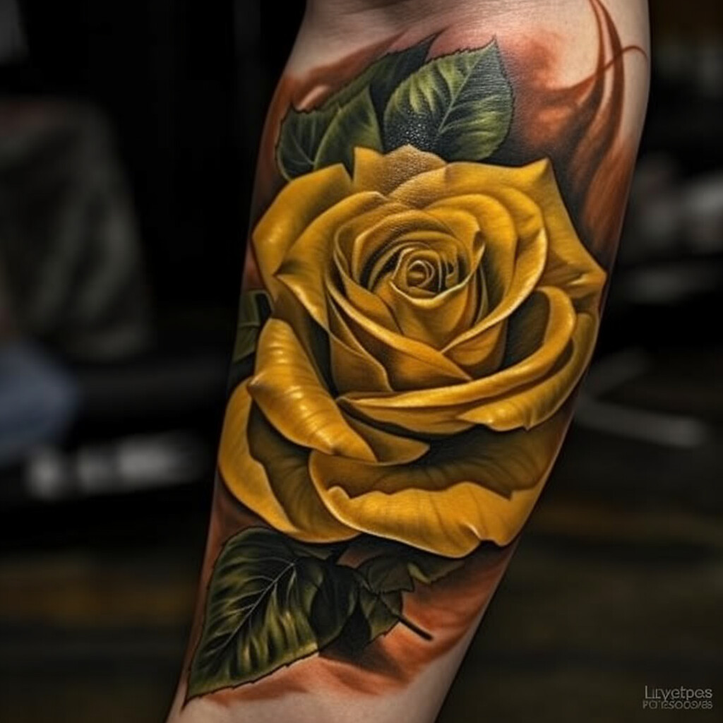 realistic yellow rose tattoo