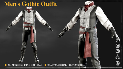 Men's Gothic Outfit /Marvelous Designer / 4k Textures/Smart material