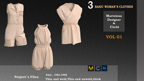 3basic woman`s clothes designed by  marvelous designer & clo3d