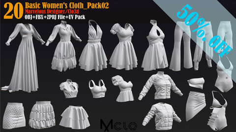 50% OFF_20 Basic Women's Clothes Pack02  (Marvelous/CLO +ZPRJ +OBJ+FBX+UV PACK)