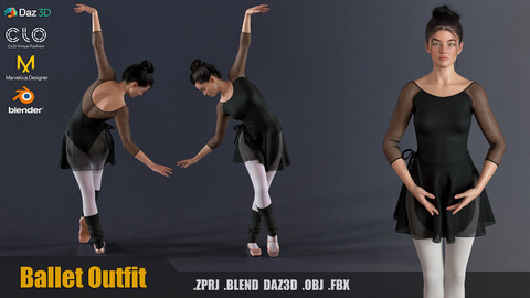Ballet Outfit / Daz3D Dforce, MD, CLO3D, Blender, fbx, obj