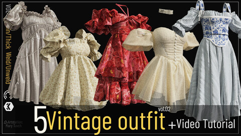 5 Vintage outfit -vol 2/marvelous designer -clo3d+video tutorial
