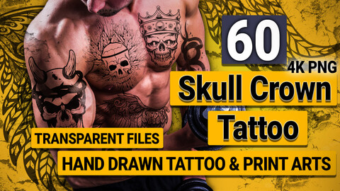 60 Skull Crown Tattoo & Hand Drawn Print Arts