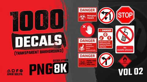 1000 decals vol.2 (Traffic signs, science fiction, logo, danger, directions, fire signs, street signs, rescue and rescue, ui, sci-fi, Stencils, Label, Shape, Typography, Frame, icon, cybernetic, ...)