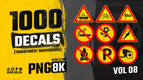 1000 Decals vol.8 (Traffic signs, science fiction, logo, danger, directions, fire signs, street signs, rescue and rescue, ui, sci-fi, Stencils, Label, Shape, Typography, Frame, icon, cybernetic, ...)