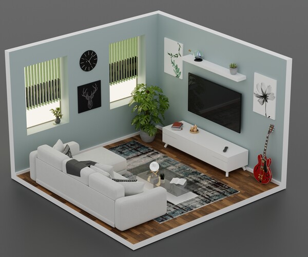 ArtStation - Living room interior design. Isometric 3D model | Artworks