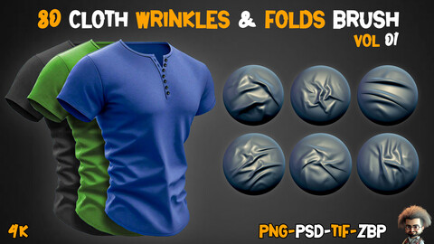 80 Cloth Wrinkless & Folds Brush - Zbrush & Substance Painter - Vol 01