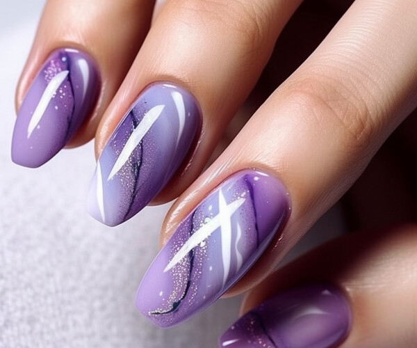 Premium AI Image  a purple nail art design with a design of a woman's nails