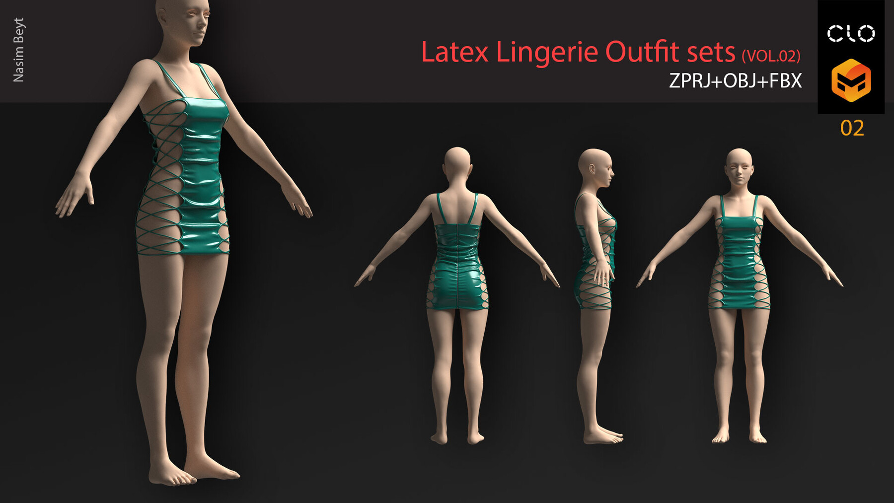 ArtStation - 10 Latex Lingerie Outfit sets (VOL.02). CLO3D, MD PROJECTS+OBJ+FBX