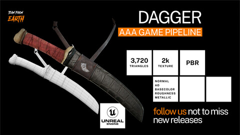 Game ready 3D fighting knife dagger - AAA pipeline