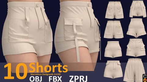 10 shorts  Zprj, OBJ, FBX