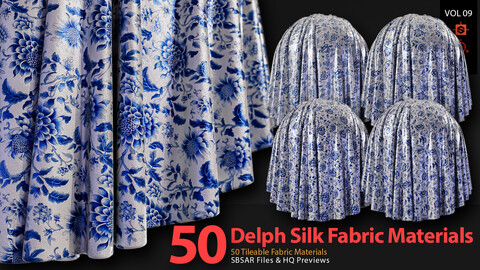 50 Tileable Delph Silk Fabric Materials-VOL09. SBSAR