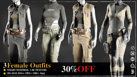 3 Female Outfits /Marvelous Designer / 4k Textures/Smart material