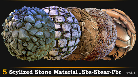 5 Stylized Stone Material-Sbs Sbsar Pbr Vol.1