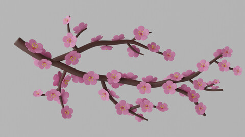 Cartoon Sakura Tree Branch with Flowers 3D model