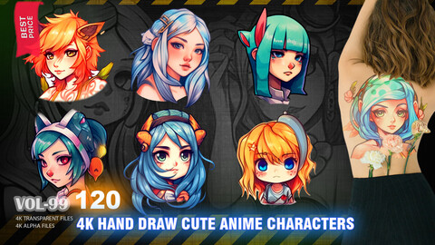 120 4K HAND DRAWN CUTE ANIME CHARACTERS AND STICKERS - HIGH END QUALITY RES - (ALPHA & TRANSPARENT) - VOL99