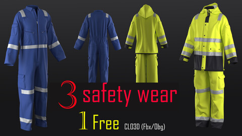 3 +1 free men's safetywear . CLO3D (fbx/obg)