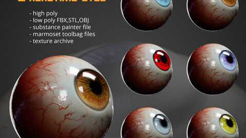 Six Photorealistic Eyes RealTime 3D Model