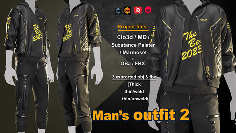 Man's outfit / marvelous designer / clo3d /substance painter / marmoset tool bag / OBJ / FBX