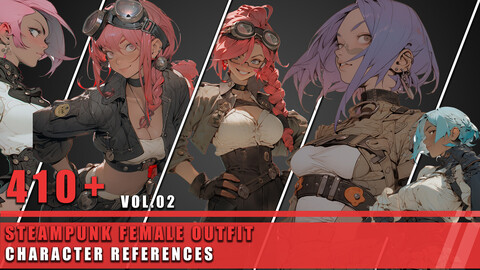 410+ Steampunk Female Outfit - Character References Vol.02