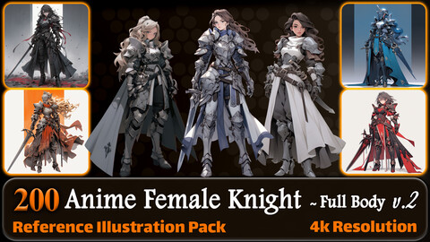 200 Anime Female Knight (Full Body) Reference Pack | 4K | v.2