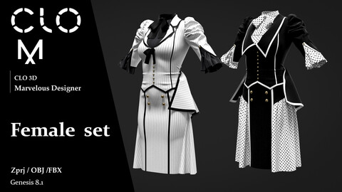 Female  set / Marvelous Designer/Clo3D project file + OBJ