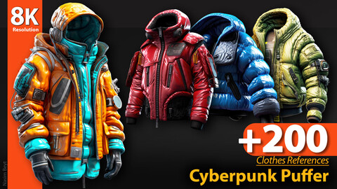 +200 Cyberpunk Puffer Clothes. Clothes References, 8K Resolution