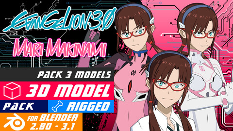 Pack Mari Makinami Illustrious Full ver_Evangelion - 3D Model Blender