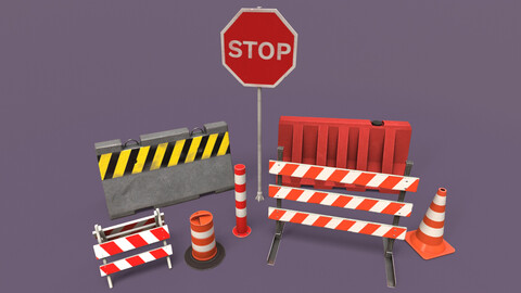 Traffic Objects Pack LowPoly 3D Model