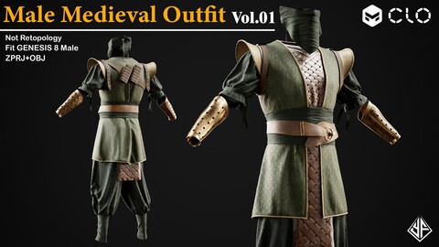 Male Medieval Outfit Vol.01 - MD/Clo3D Project + OBJ + PBR
