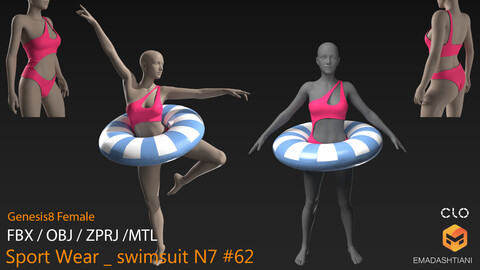 Sport Wear _ swimsuit N7 #62 _ MarvelousDesigner/CLO Project Files+fbx+obj+mtl _ Genesis8Female