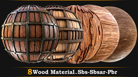 8 Stylized Wood Material -SBS-SBSAR-PBR + 2 Tutorial