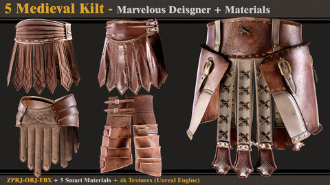 5 Medieval Kilts/Marvelous Designer-OBJ-FBX-5 Smart Materials-4K Textures