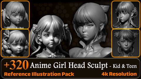 320 Anime Girl Head Sculpt - Kid and Teen Reference Pack | 4K | v.34