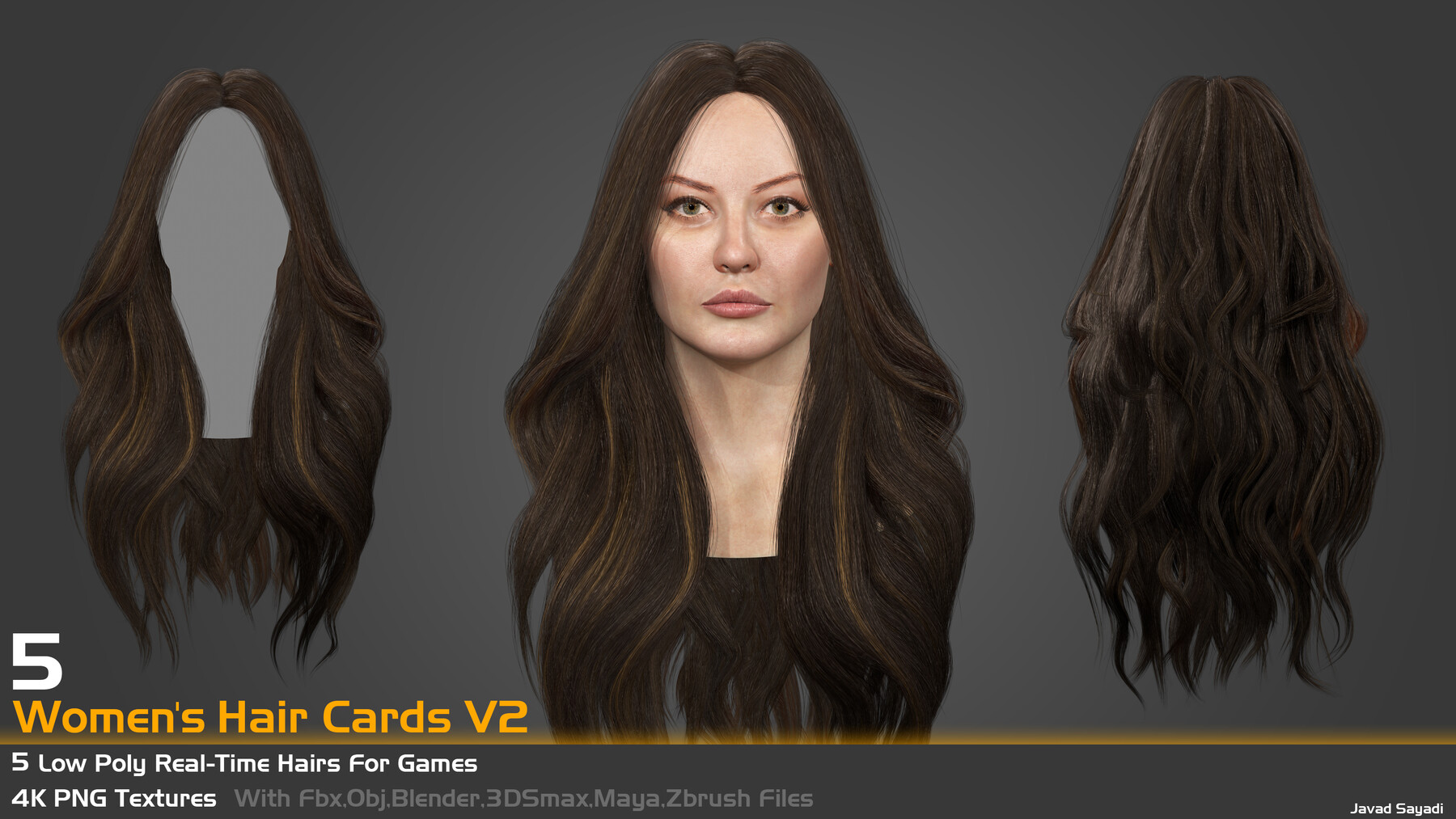 3D model Realistic Female Hair Card 10 VR / AR / low-poly