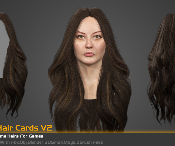 ArtStation - Female Straight Hair card Low-poly