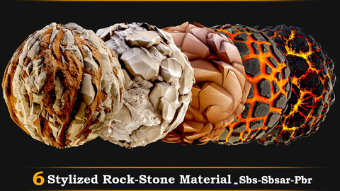 6 Stylized Rock-Stone Material-Sbs-Sbsar-Pbr