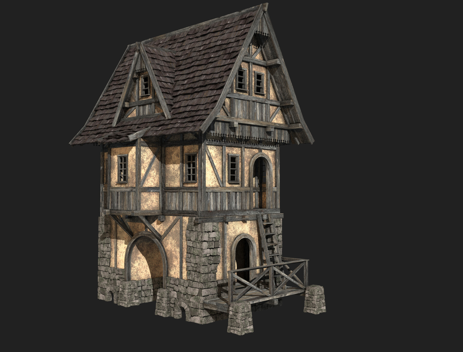 ArtStation - FANTASY WATERMILL MEDIEVAL BUILDING HOUSE HUT TOWN ...