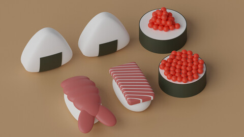 Cartoon Sushi Japanese Food Pack 3D model