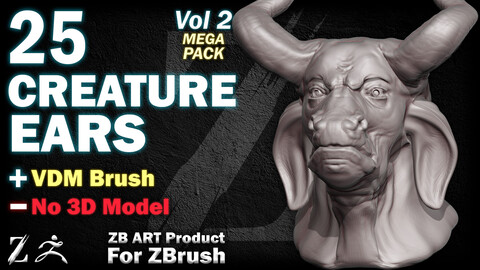 25 ZB ART Creature Ears For ZBrush (VDM Brush) - Vol 2