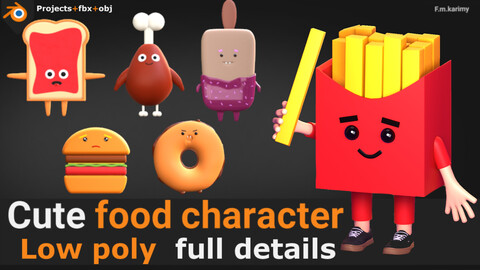Cute food character. Low poly