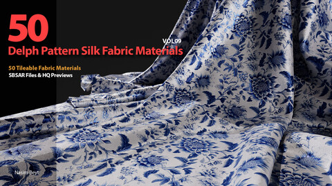 50 Tileable Delph Pattern Silk Fabric Materials-VOL09. SBSAR