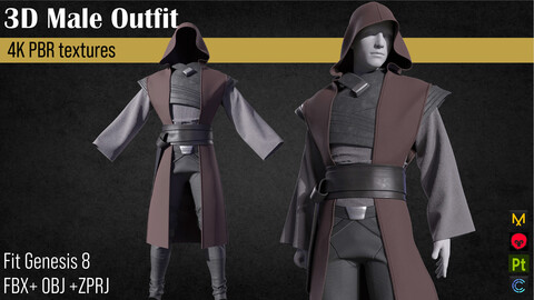 Jedi outfit character clothing Fbx+Obj+Zprj