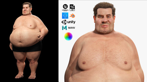 Realistic Fat man Naked character